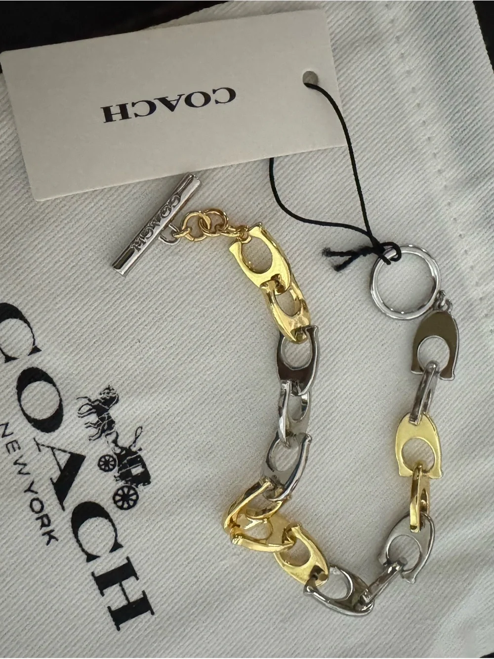 Coach Two-Tone Chain Link Bracelet — Gold & Silver